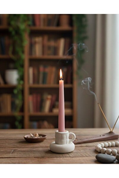 Handmade 2'li Fincan Model Beyaz Şamdan & Mumluk