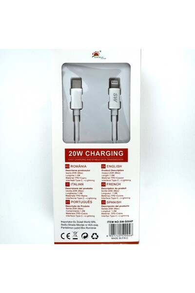 OEM USB Type-C to Lightning Fast Charging and Data Cable, 20W PD, 3.1A, 1m, White