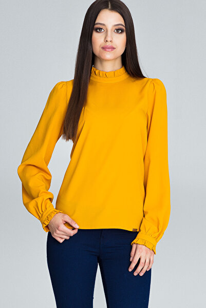 Figl Blouse with ruffles on the sleeves - mustard blouse with ruffles M595 size S