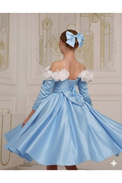 Kids Rochie de seară cu detalii trandafiri pentru fete, pentru absolvire, nuntă, ocazie specială