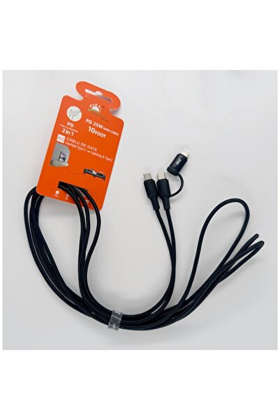 OEM 2-in-1 USB Type-C & Lightning Data Cable, 25W PD, Braided Textile, 3 m, Black