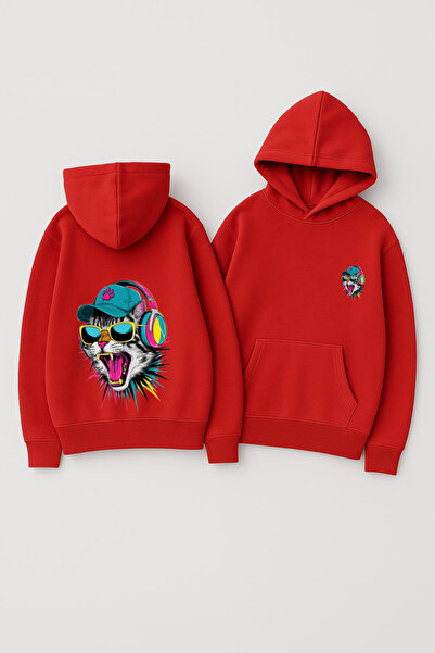 CLASSY.MODA Unisex Hooded Oversized Printed Sweatshirt – Neon Cat Headphones Glasses Streetwear