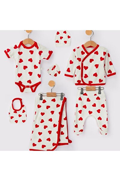 Asyaden Baby Baby Girl Cotton Big Heart Snap Fastener 0-3 Months 7-Piece Body...