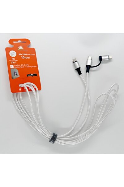 OEM 2-in-1 USB Type-C & Lightning Data Cable, 25W PD, Braided Textile, 3 m, White