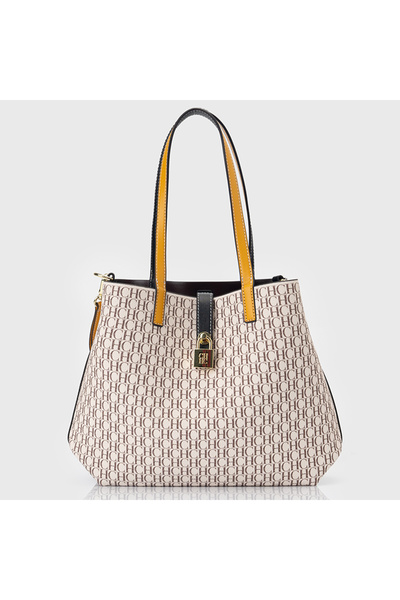 Generic CHCH New Fashion-Forward Color-Block Tote Bag with Elegant Gold Buckle Detail Spacious Commuter Bag