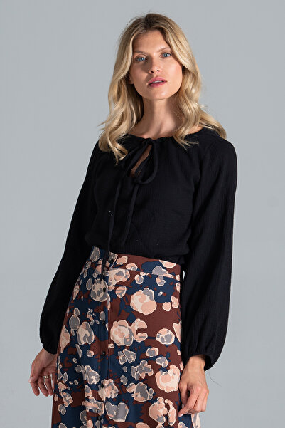 Figl Puff sleeve blouse - black tie neck blouse M818 size S/M