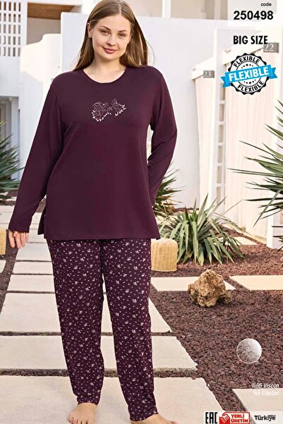 Aydoğan Plus Size Viscose Women's Long Sleeve Pajama Set 250498 Plum02