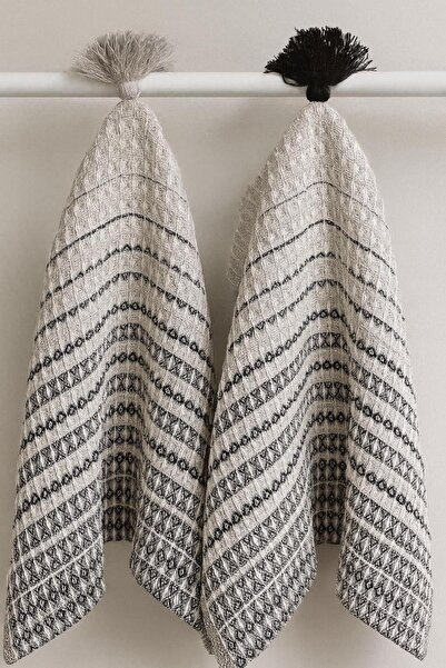 pierre noire home collection Ponponlu 2'li siyah mutfak havlusu 40*60cm kurul...