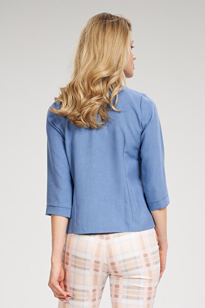 Figl Bluză de damă cu decolteu în V - bluză albastră cu nasturi M699 mărimea M