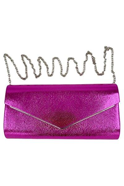 OEM Elegant Clutch Bag, Textured Finish, Detachable Chain, Magnetic Closure, 26.5 x 13.1 x 5 cm, Fuc