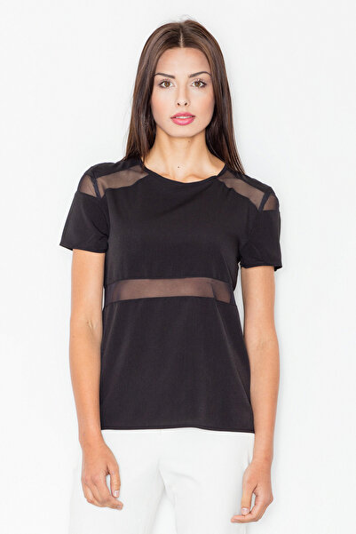 Figl Bluză din plasă cu mâneci scurte, neagră M468, mărimea S