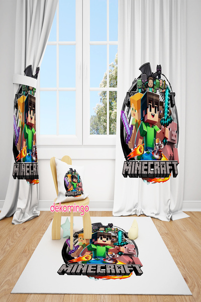 dekomingo BEYAZ MINECRAFT 2 KANAT FON PERDE