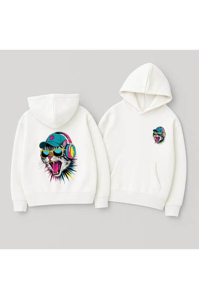 CLASSY.MODA Unisex cu glugă supradimensionat cu imprimeu Swea tricou – Neon p...