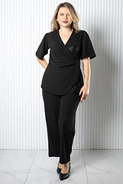 SUBU TASARIM Σετ με παγιέτες με λεπτομέρειες μαύρο TBS968