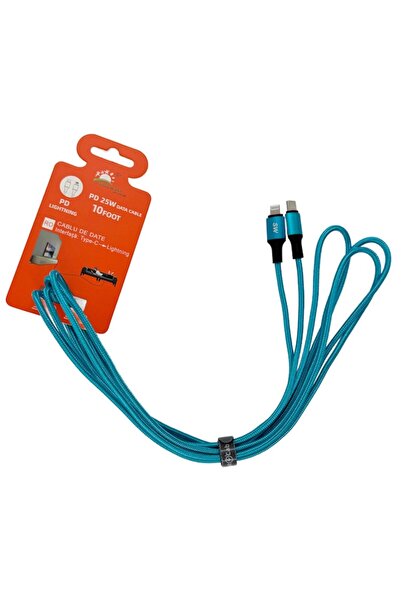OEM Fast charging USB Type-C to Lightning cable, 2.4A, 3m, Blue, braided fabric