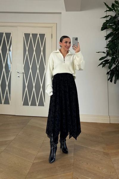 Sorridi تنورة طويلة بقصة غير متماثلة ونقشة زهور مطرزة