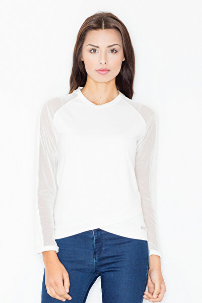 Figl Bluză din plasă cu mâneci lungi, alb ecru M467 mărimea L