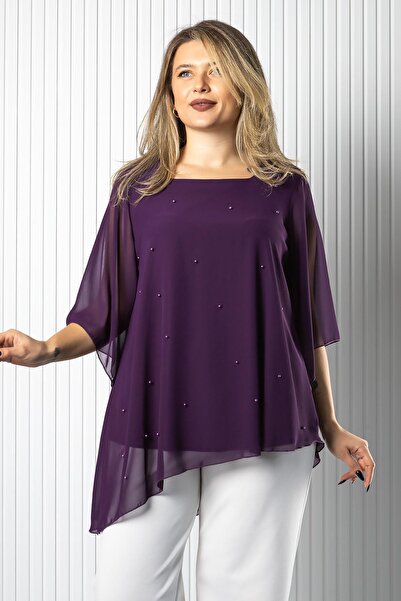 SUBU TASARIM Pearl Detailed Chiffon Blouse Purple Tbs974
