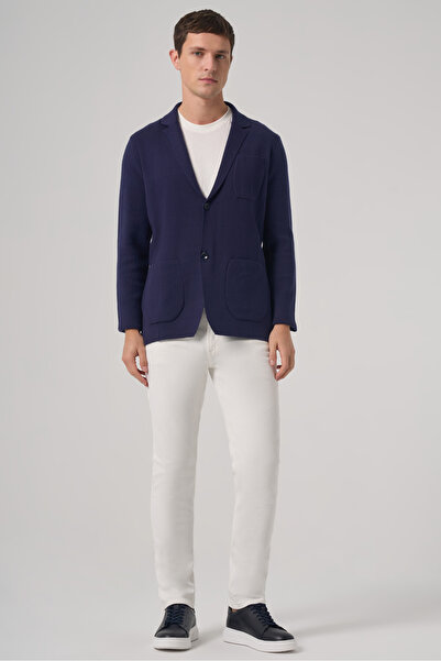 Morven Men's Marine Trend Classic Collar Front Button Cardigan