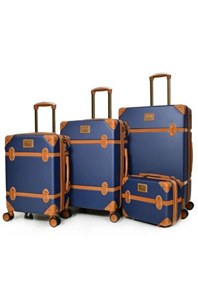 MURANO 3-piece Fiber Travel Luggage Set with Makeup Bag — Dark Blue & Light Brown
