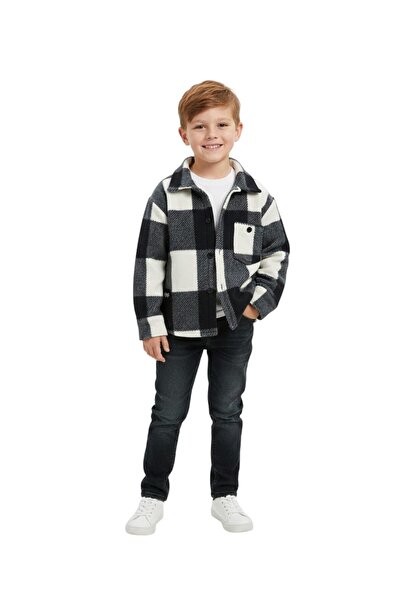 ERDEM KIDS Boys' Cotton Casual Winter Fleece Plaid Checkered Jacket Shirt