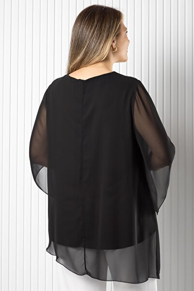 SUBU TASARIM Pearl Detailed Chiffon Blouse Black Tbs974