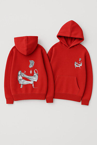 CLASSY.MODA Unisex Hooded Oversized Printed Sweatshirt – Muscle Silhouette Embracing the Void Small Heart Artistic