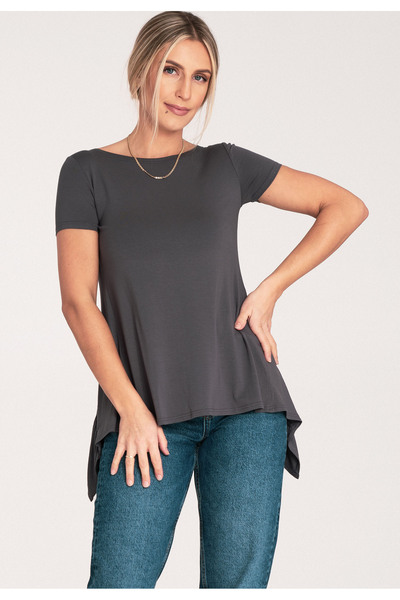 Figl Elegant asymmetrical blouse - Ruffled blouse - M1051 Dark gray size L