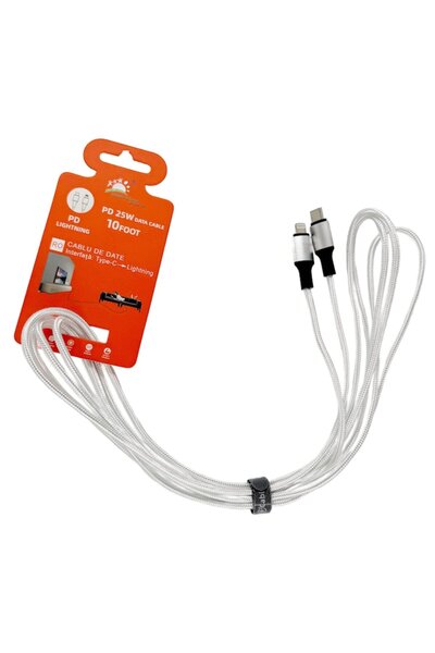 OEM USB-C to Lightning Fast Charging & Data Cable, 2.4A, 3m, White, Textile Braided