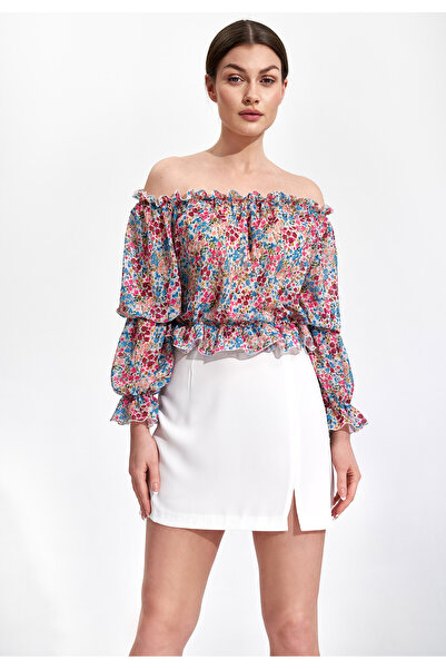 Figl Bluză spaniolă pentru femei - bluză cu elastic în partea de jos cu flori...