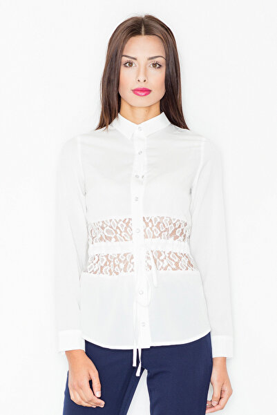 Figl White blouse for women - blouse with lace insert M473 size XL