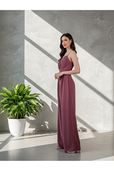 MQ Off-shoulder jumpsuit, woven suit with a satin surface