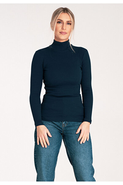 Figl Bluză cu guler înalt mulat - guler înalt subțire pentru femei - M1058 bl...