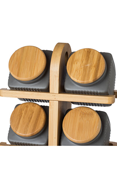 Dania ✨ Luxury porcelain storage box set with rotating bamboo stand – 6 pieces combining elegance and practicality! ✨