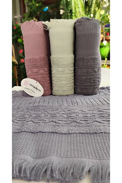 A.Z.H. (Set with 4Th Bag) Avangard Series Dowry Jacquard 50X90 Cm. Bukle Textured Hand, Face Towel
