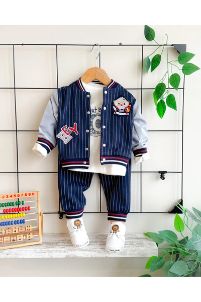 hümabebe سترة هاي بينجوين مطبوع الجامعية موسمي طقم مكون من 3 قطع