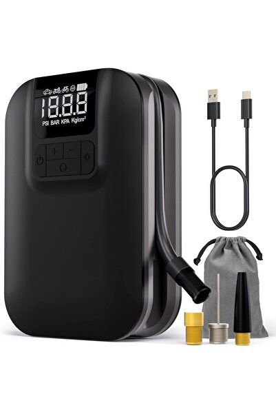 Generic ضاغط هواء محمول لاسلكي لنفخ الإطارات بقوة 5000 مللي أمبير في الساعة ومضخة رقمية للتوقف التلقائي للسيارة والدراجة وكرة LED