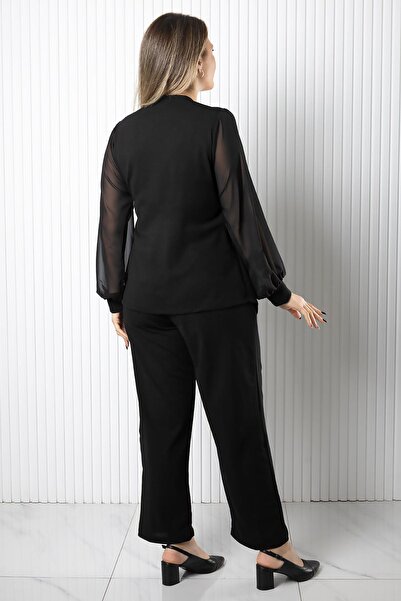 SUBU TASARIM διπλό πέτο Σετ μπλούζα και παντελόνι Μαύρο TBS964