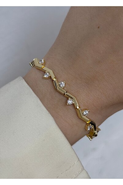 KİLİGİSTANBUL 14K ALTIN GÖRÜNÜMLÜ PREMİUM SIRALI DALGA BİLEKLİK (KARARMALARA ...