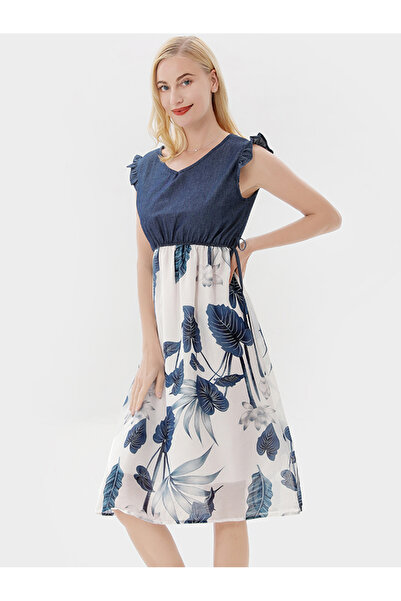 FridayIn ملابس كاجوال مطبوعة برباط خصر مع كشكشة متناسقة