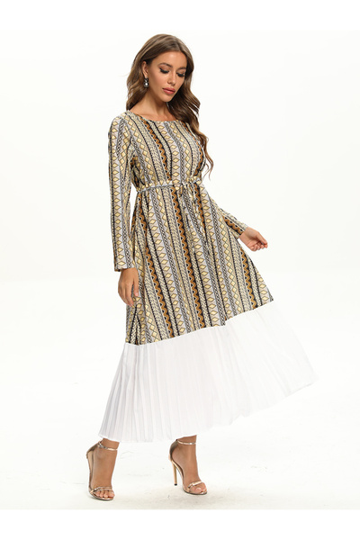 FridayIn Female Celebrity style Round neck Flowers Basic fitness Long dress