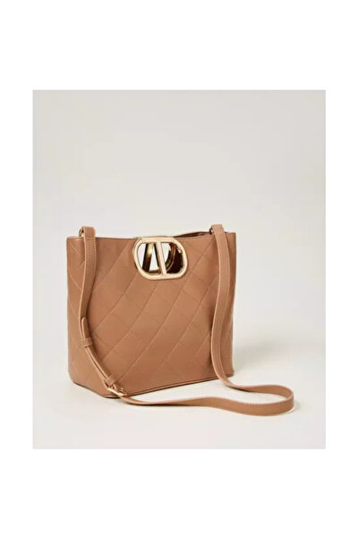 TWINSET Средна чанта тип „камъл“ със златно лого