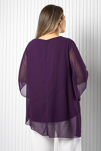SUBU TASARIM Pearl Detailed Chiffon Blouse Purple Tbs974