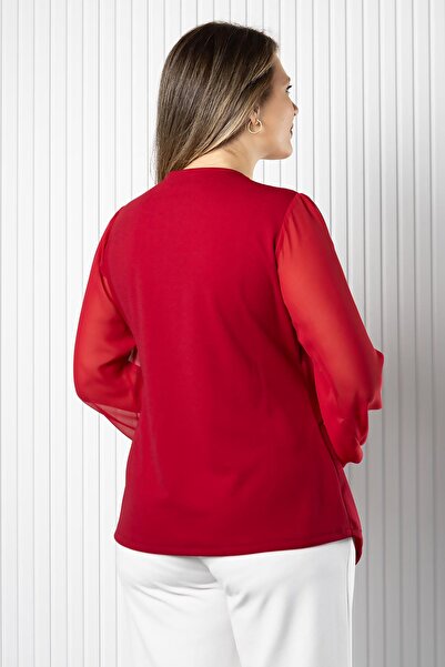 SUBU TASARIM Chiffon Sleeve Tie Detail Blouse Red Tbs986