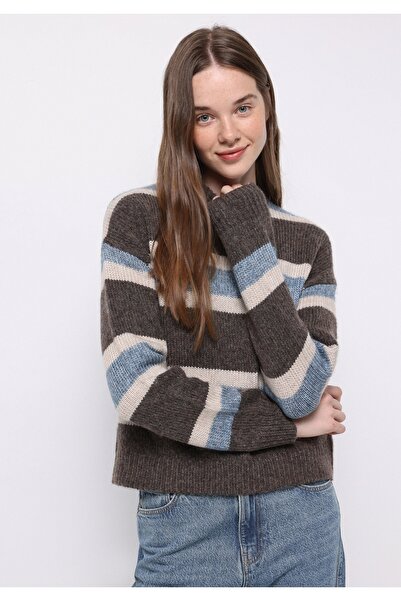 Colin's Regular Fit Round Neck Striped Women's Brown Sweater