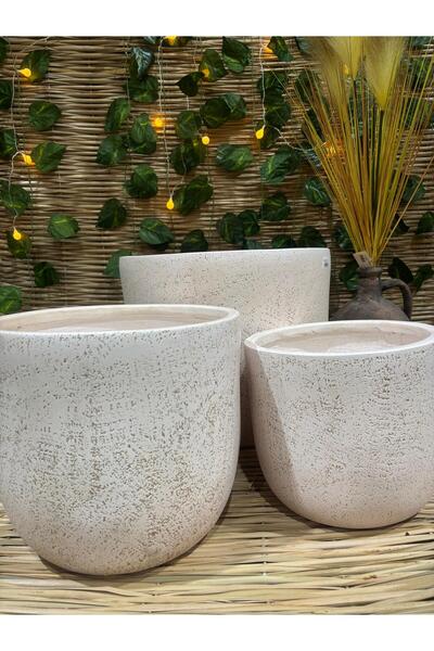 Ekodoğa 3'Lü Yuvarlak Benekli Hafif Beton Saksı Seti