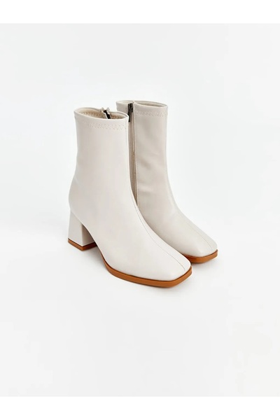 LC Waikiki LCW STEPS Bej Deri Görünümlü Kadın Topuklu Ayakkabı