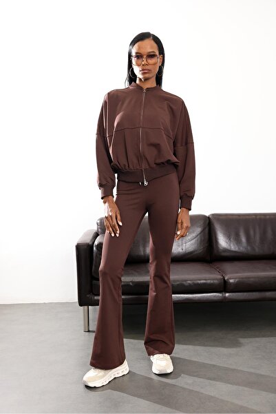 5in1Canpolat Brown Bomber Jacket Pants Set 0718