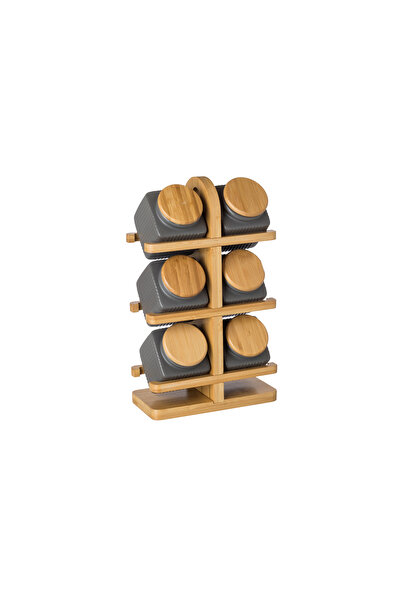 Dania ✨ Luxury porcelain storage box set with rotating bamboo stand – 6 pieces combining elegance and practicality! ✨