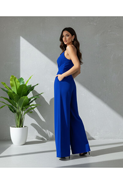 MQ Off-shoulder jumpsuit, woven suit with a satin surface